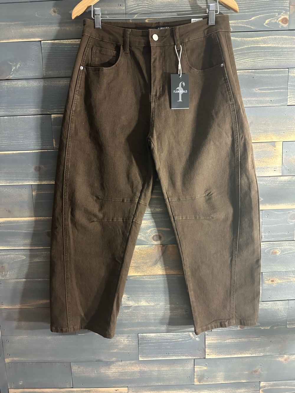 Flamingals Women's Cropped High-Rise Jeans in Dark Brown